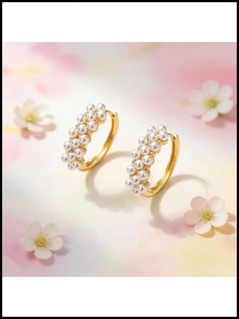 Pearl Huggie Hoop Earrings for Women Dainty Circle Drop Dangle